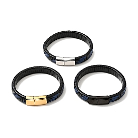 Leather Braided Rectangle Cord Bracelet with 304 Stainless Steel Magnetic Clasps for Men Women