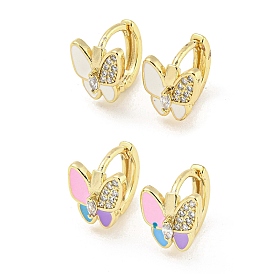 Butterfly Real 18K Gold Plated Brass Hoop Earrings, with Enamel and Clear Cubic Zirconia