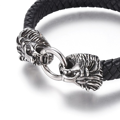 Braided Leather Cord Bracelets, with 304 Stainless Steel Findings, Mixed Shapes