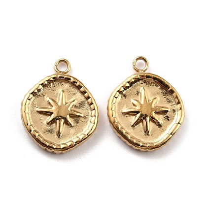 Ion Plating(IP) 316 Surgical Stainless Steel Pendants, Real 24K Gold Plated, Flat Round with 8 Pointed Star