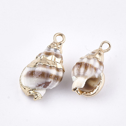 Electroplate Spiral Shell Pendants, with Iron Findings, Light Gold