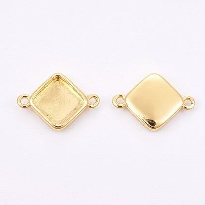 Brass Cabochon Connector Settings, Long-Lasting Plated, Rhombus