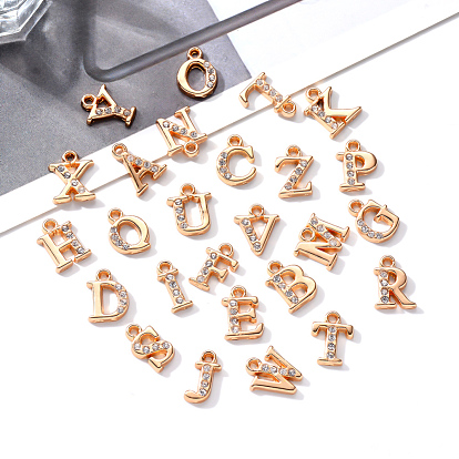 Alloy Rhinestone Charms, Alphabet, Letter A~Z, Crystal