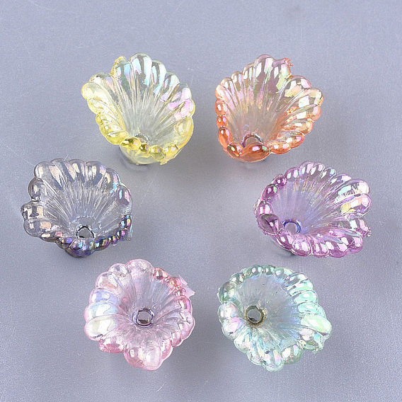 Transparent Acrylic Bead Caps, AB Color, Flower