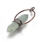 Gemstone Wire Wrapped Pointed Big Pendants, Double Terminated Pointed, with Brass Findings, Bullet