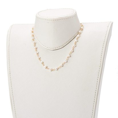 Colliers en perles naturelles perlées, avec fermoirs mousquetons en laiton  , ronde, or