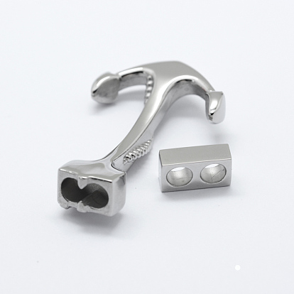 304 Stainless Steel Hook Clasps, with Slider Beads/Slide Charms, For Leather Cord Bracelets Making, Anchor