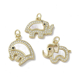 Brass Micro Pave Cubic Zirconia Pendants, with Shell, Elephant