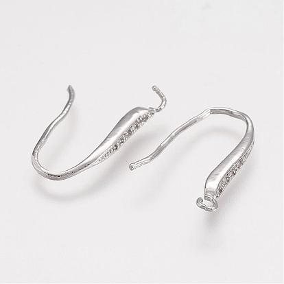 Brass Micro Pave Cubic Zirconia Stud Earring Findings, with Horizontal Loop, Real Platinum Plated