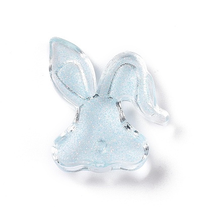 Transparent Acrylic Cabochons,  with Glitter Powder, Rabbit