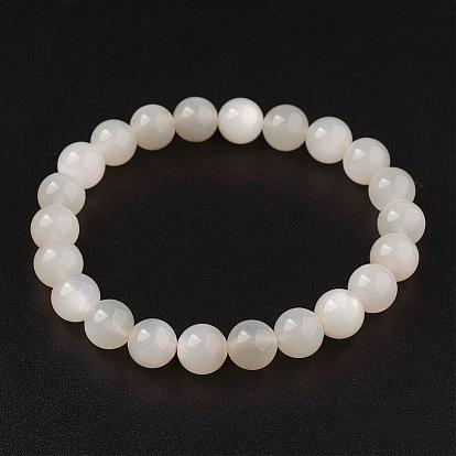 Natural White Moonstone & White Multi-Moonstone/White Multi-Moonstone Stretch Bracelets, Round