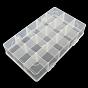 Rectangle Plastic Bead Storage Containers, Adjustable Dividers Box, 15 Compartments, 16.5x27.5x5.5cm