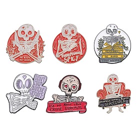 Halloween Skull with Heart/Book/Food Enamel Pin, Electrophoresis Black/Golden Zinc Alloy Brooch for Backpack Clothes