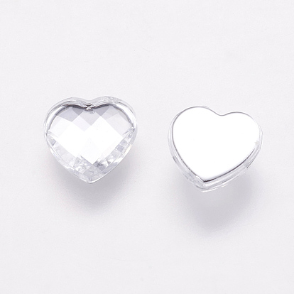  Cabochons acryliques de strass de taiwan, dos plat et à facettes, cœur