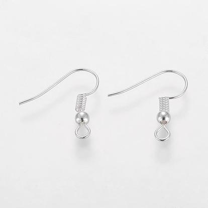 Grade A Silver Color Plated Iron Earring Hooks, Ear Wire, with Horizontal Loop, Cadmium Free & Nickel Free & Lead Free