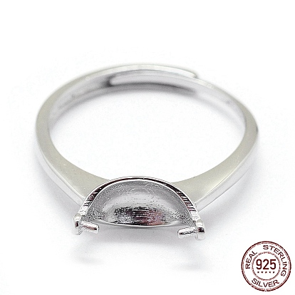 Componentes de anillo de plata de ley ajustables., por medio perforó perlas, con 925 sello