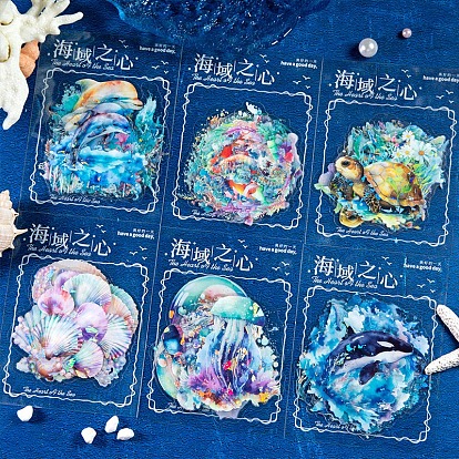 10Pcs Ocean Theme Waterproof PET Decorative Sticker Labels, Self-adhesive Sea Animal Decals, for DIY Scrapbooking