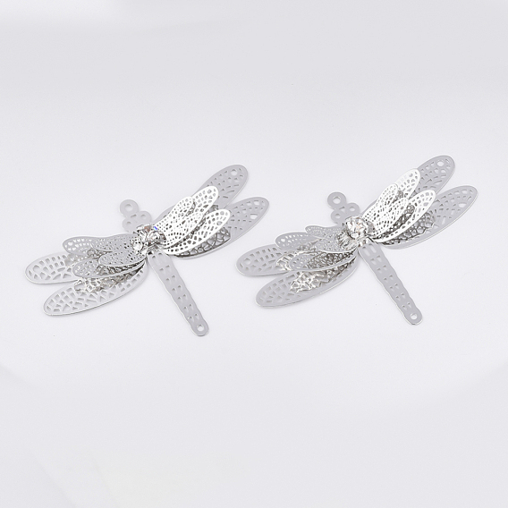 Enlaces carpinteros de filigrana de bronce, con diamantes de imitación de cristal, libélula