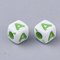 White Opaque Acrylic Beads, Horizontal Hole, Cube with Mixed Color Letter