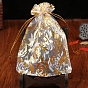 Pochettes à bijoux en organza avec cordon de serrage, sacs-cadeaux de fête de mariage, rectangle avec motif de fleurs estampé d'or