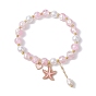 2Pcs 2 Color Glass Round Beaded Stretch Bracelets Set, with Alloy Enamel Heart & Starfish Charms