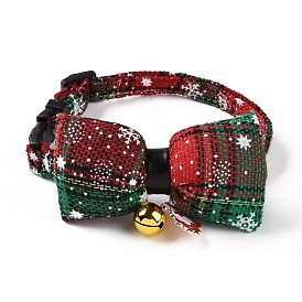 Cloth Pet's Christmas Bowknot Collar, Xmas Kitten Puppy Tartan Pattern Bow Ties, with Side Release Buckle, Brass Bell & PU Leather Findings