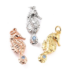 Brass Micro Pave Cubic Zirconia Pendant, Long-Lasting Plated, Sea Horse