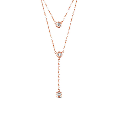 SHEGRACE 925 Sterling Silver Double Layered Necklace, with Three Round AAA Cubic Zirconia Pendants