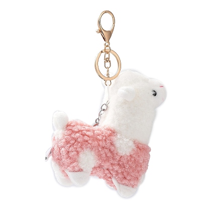 Cute Alpaca Cotton Keychain, with Iron Key Ring, for Bag Decoration, Keychain Gift Pendant