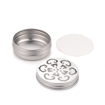 Aluminium Shallow Round Tins, with Hollow Floral Pattern Lids, Empty Tin Storage Containers