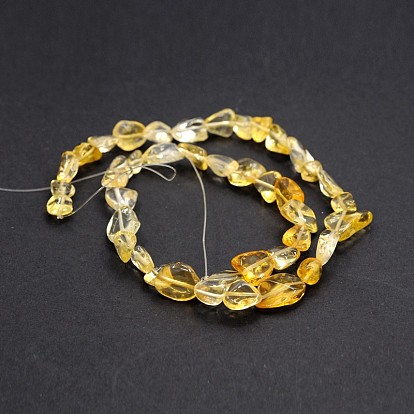 Natural Citrine Bead Strands, Tumbled Stone, Nuggets, Dyed & Heated, 5~19x4~9x3~9mm, Hole: 0.5~1mm, about 15.7 inch