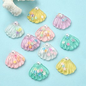 10Pcs 5 Colors Ocean Theme Translucent Resin Cabochons, with Glitter Powder, Shell Shape