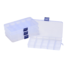 Plastic Bead Storage Containers, Adjustable Dividers Box, Removable 15 Compartments, Rectangle