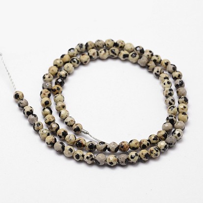 Natural Dalmatian Jasper Beads Strands, Faceted, Round