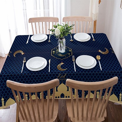 Eid Mubarak Table Runner Waterproof Rectangle Tablecloths, for Islamic Lantern Ramadan Dinner Party Decorations