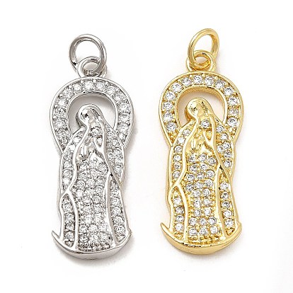 Brass Micro Pave Cubic Zirconia Pendants, with Jump Ring, Religion Virgin Mary Charm