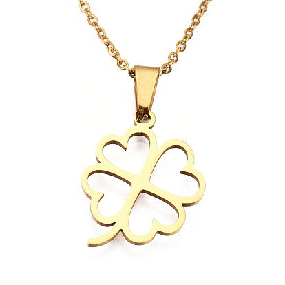 201 Stainless Steel Pendants Necklaces, with Cable Chains and Lobster Claw Clasps, Clover