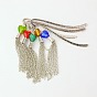 Signets de gland de style tibétain / épingles à cheveux, avec des perles de verre à la main de papier d'argent et des chaînes de fer, 84mm