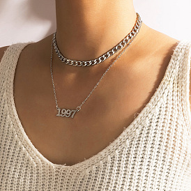 Minimalist Geometric Double Layered Chain Necklace Set with Punk Style Letters - 15 Words or Less