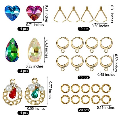 DIY Geometry Drop Earring Making Kits, Including Glass & Alloy Charms, Brass Hoop Earring Findings, Iron Jump Rings, 304 Stainless Steel Pinch Bails