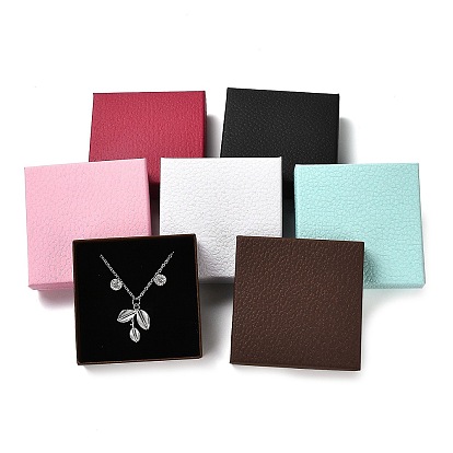 Square Cardboard Necklace Box, Jewelry Storage Case with Velvet Sponge Inside, for Necklaces