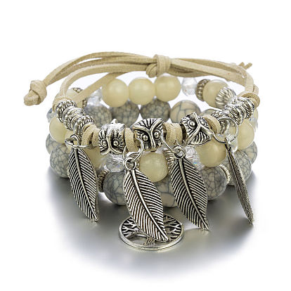 Boho Owl Beaded Bracelet Set - Trendy Multi-Layered Women's Fashion Jewelry