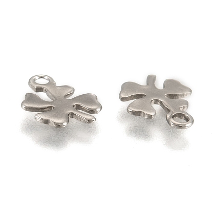 304 Stainless Steel Charms, Four Leaves Clover Pendants, 10x8x1mm, Hole: 1mm