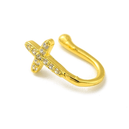 Clip de croix de zircone cubique clair sur les anneaux de nez, manchette de nez en laiton non piercing bijoux pour femmes hommes