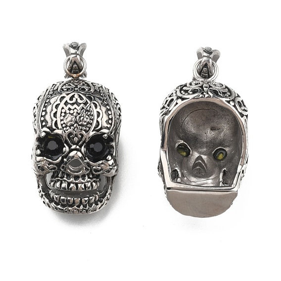 Joyería de halloween de los hombres retro 304 de acero inoxidable colgantes grandes del cráneo, con diamantes de imitación, 50x23x26 mm, agujero: 9x5 mm