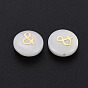 Natural Freshwater Shell Beads, with Golden Plated Brass Metal Embellishments, Flat Round with Mark &