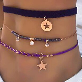 Black Geometric Star Anklet Set with Handmade Beaded Fish Design - 3 Pieces