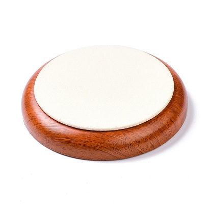 Flat Round Wood Pesentation Jewelry Bracelets Display Tray, Covered with Microfiber, Coin Stone Organizer