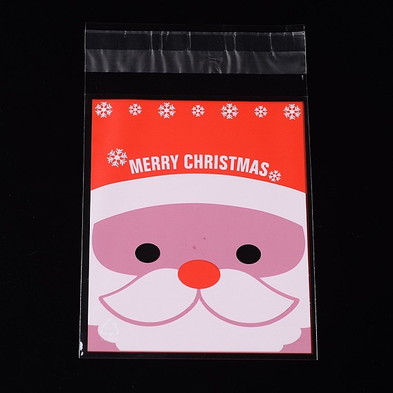 Прямоугольник ОПП целлофановые мешки, с рождественским флагом Санта Клауса, 13x8см, двусторонняя толщина: 0.07 мм, о 95~100шт / мешок