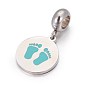 Ion Plating(IP) 304 Stainless Steel European Dangle Charms, with Enamel, Large Hole Pendants, Flat Round with Baby Feet